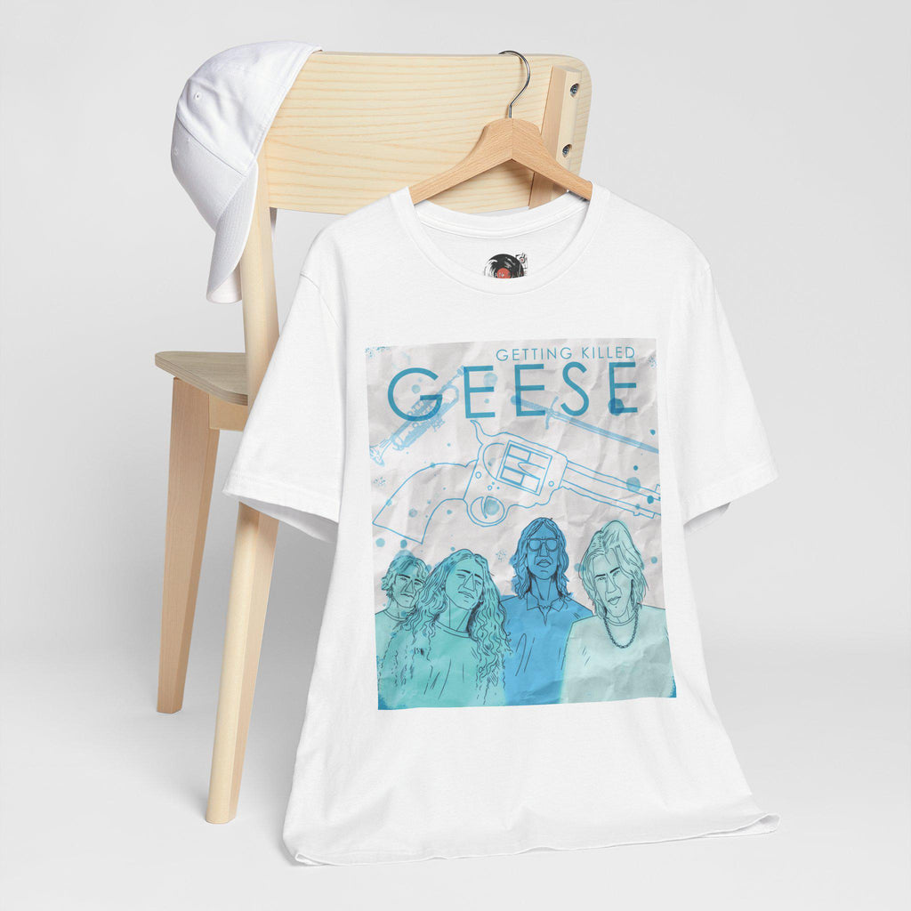 Getting Killed Geese band art T-Shirt | Retro portrait, blue line illustration