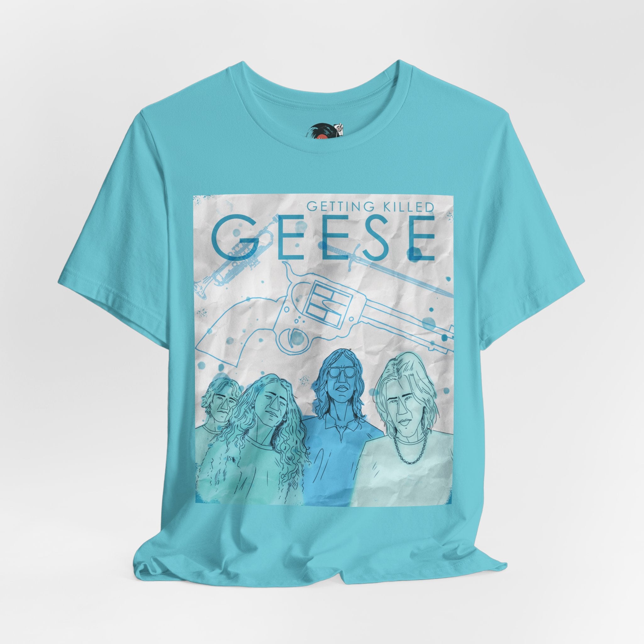 Getting Killed Geese band art T-Shirt | Retro portrait, blue line illustration