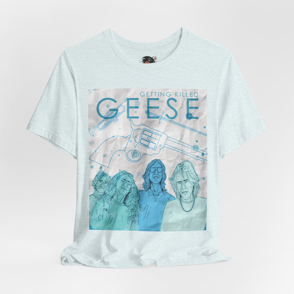 Getting Killed Geese band art T-Shirt | Retro portrait, blue line illustration