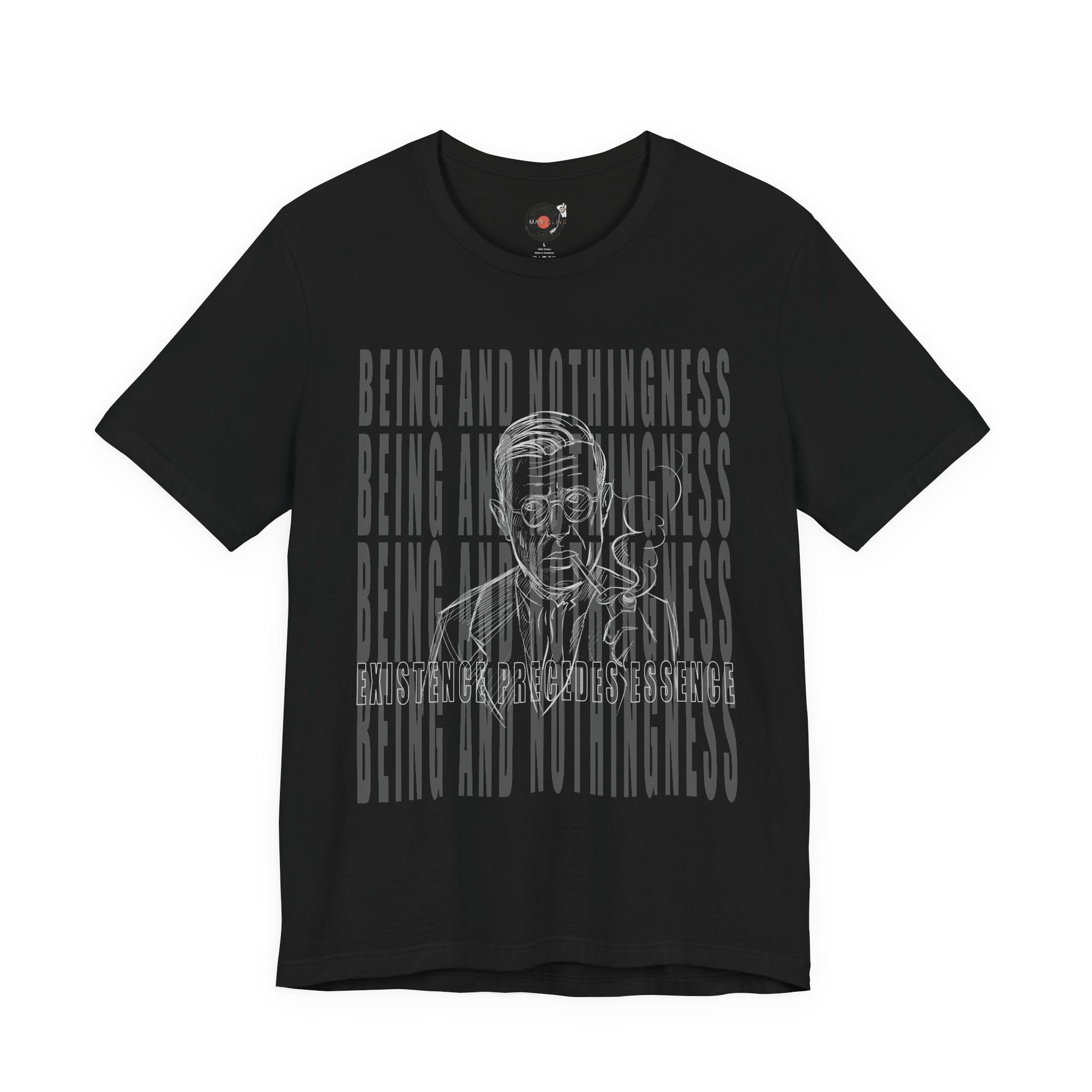 Being and Nothingness graphic Tee | Sartre portrait, existential philosophy text