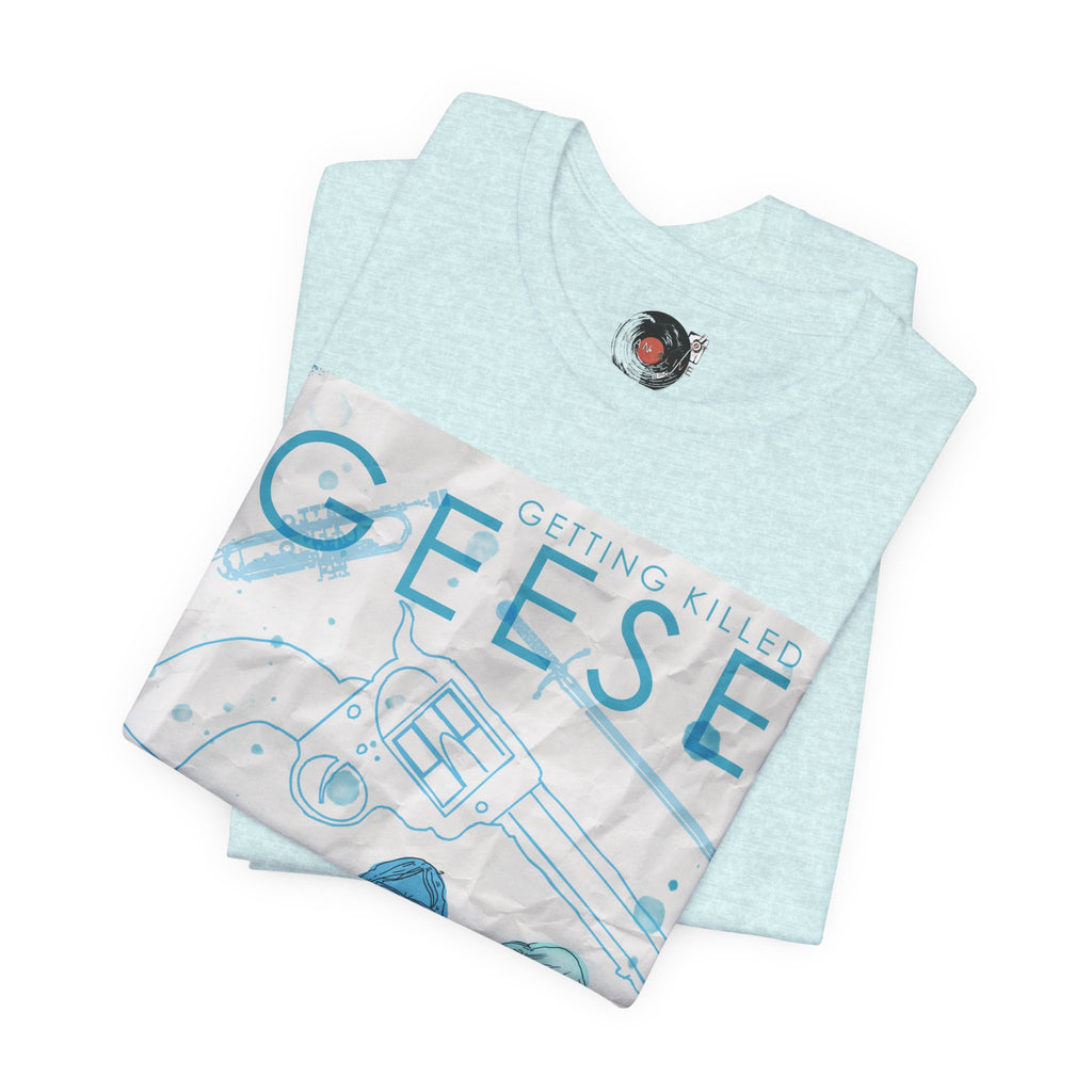 Getting Killed Geese band art T-Shirt | Retro portrait, blue line illustration