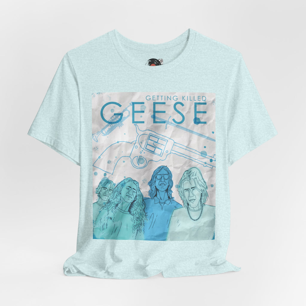 Getting Killed Geese band art T-Shirt | Retro portrait, blue line illustration