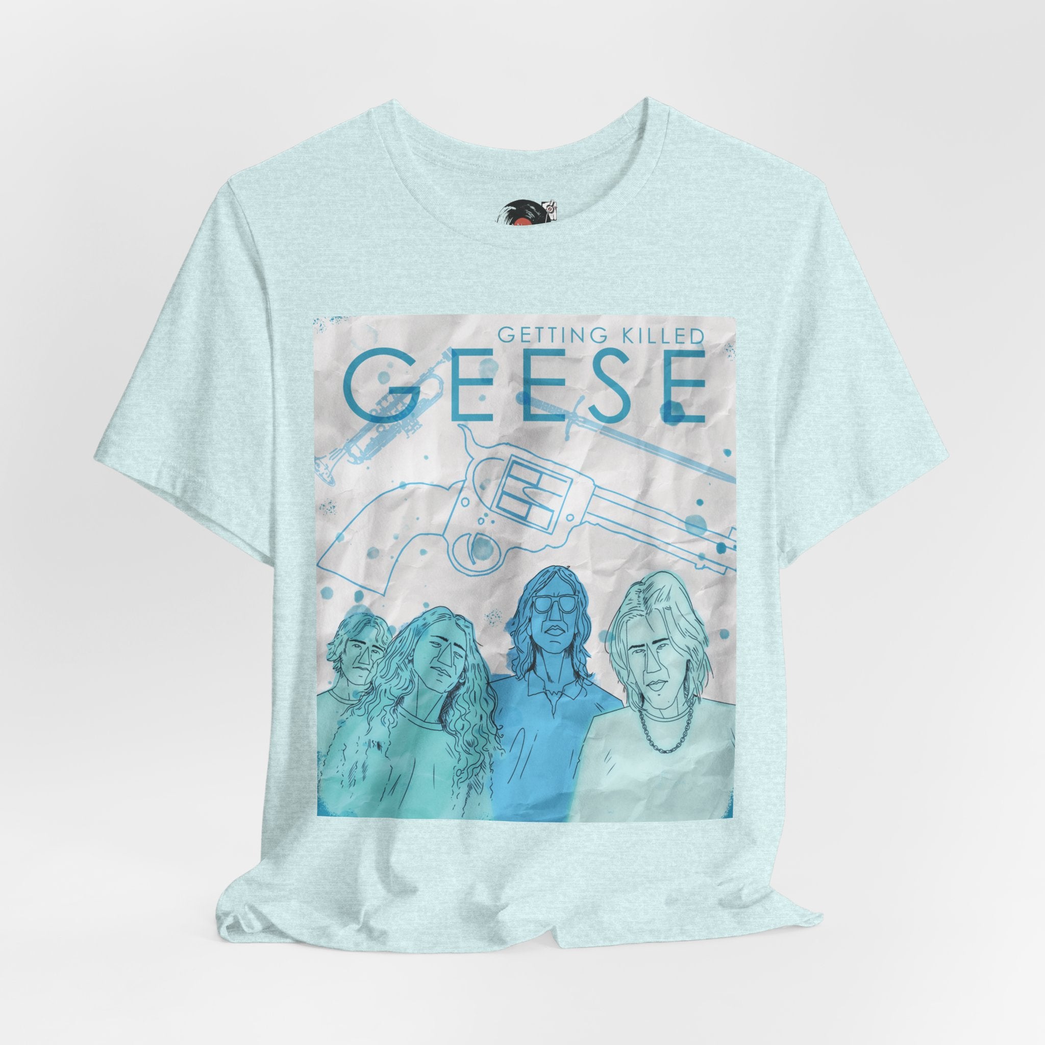 Getting Killed Geese band art T-Shirt | Retro portrait, blue line illustration