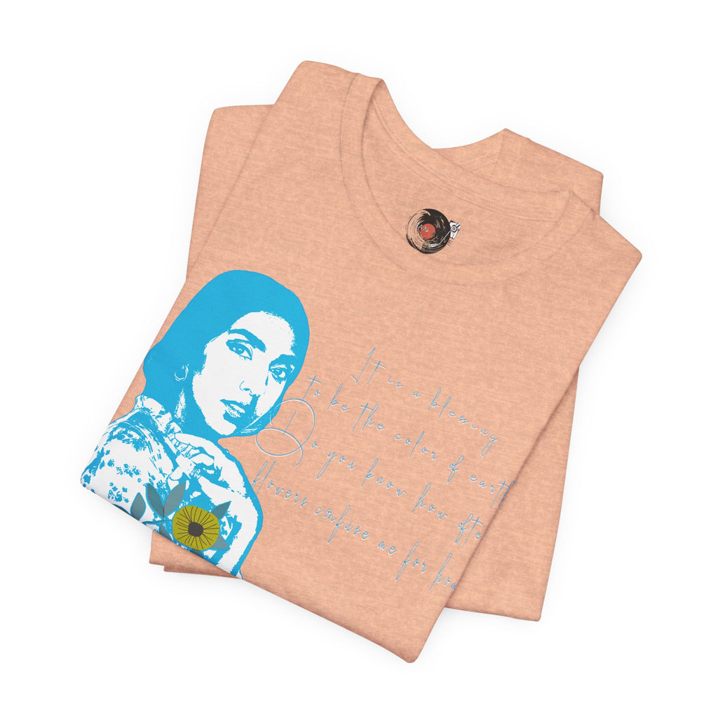Rupi Kaur Blue Portrait with Sunflowers T-Shirt | Retro Pop Art PoetryTee