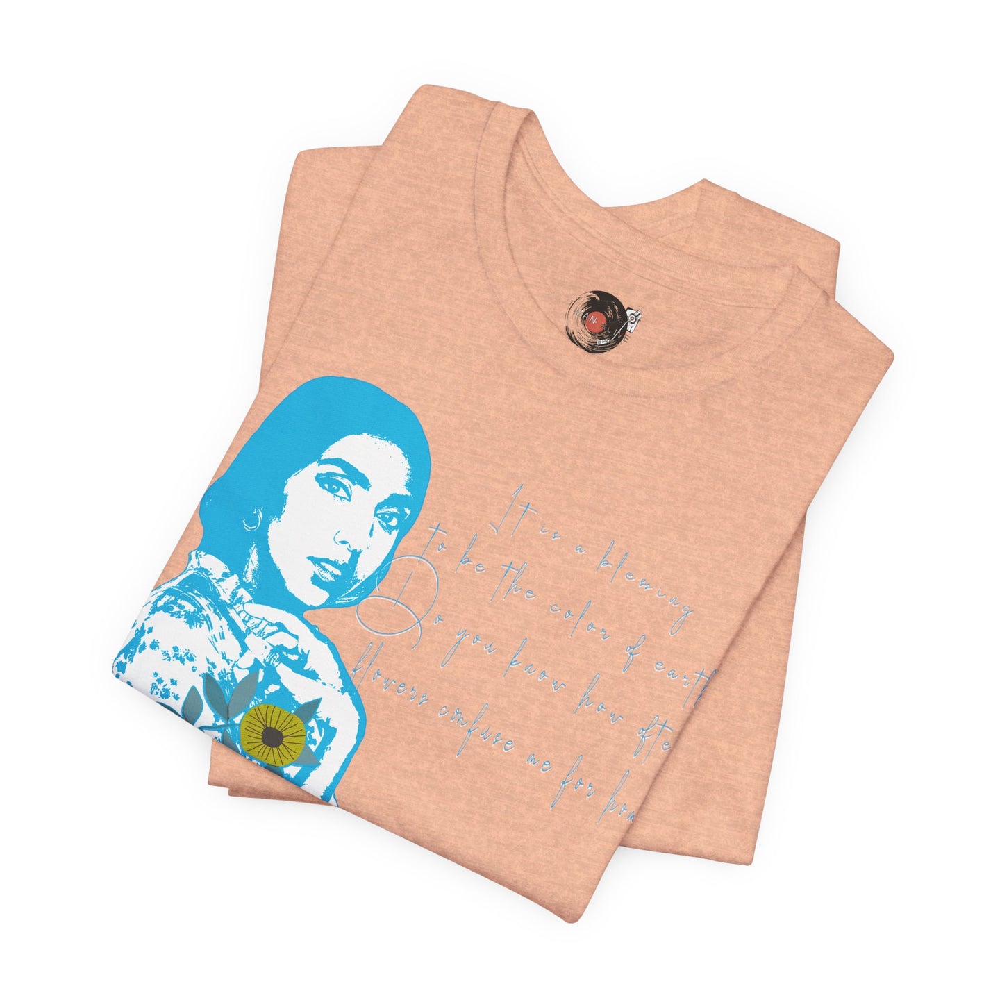 Rupi Kaur Blue Portrait with Sunflowers T-Shirt | Retro Pop Art PoetryTee