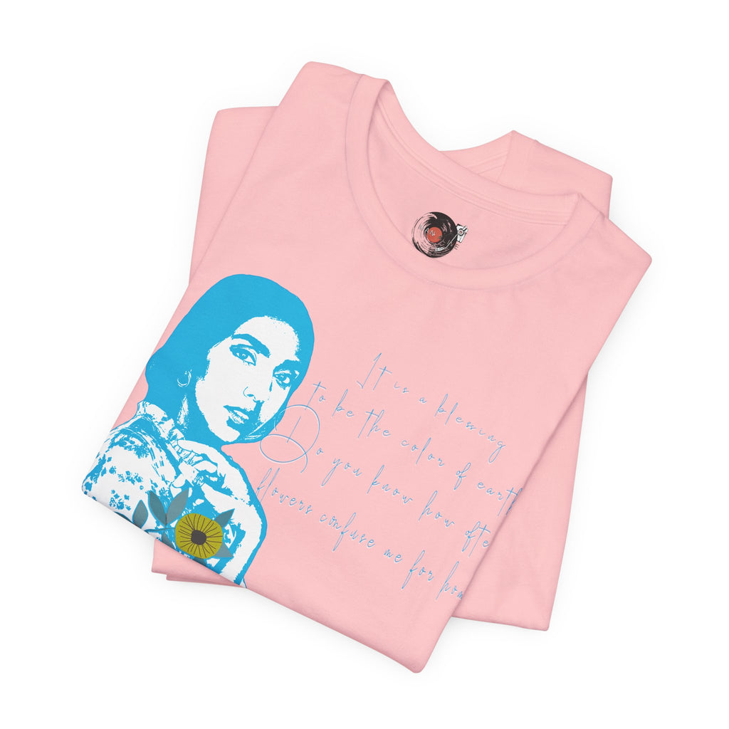 Rupi Kaur Blue Portrait with Sunflowers T-Shirt | Retro Pop Art PoetryTee
