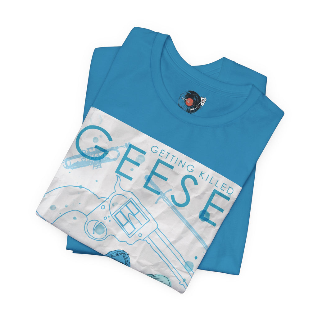 Getting Killed Geese band art T-Shirt | Retro portrait, blue line illustration