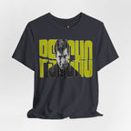 Psycho Norman Bates Portrait Graphic T-Shirt | Alfred Hitchcock Movie Yellow Block Lettering