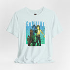 Gorillaz Band Artwork Tee | Animated Band Portrait, Retro Blue-Green Design