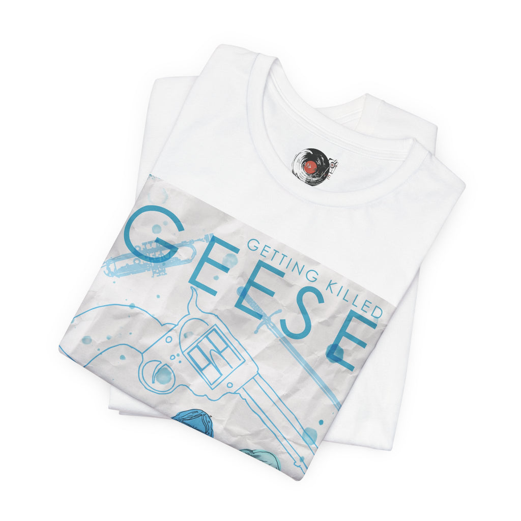 Getting Killed Geese band art T-Shirt | Retro portrait, blue line illustration