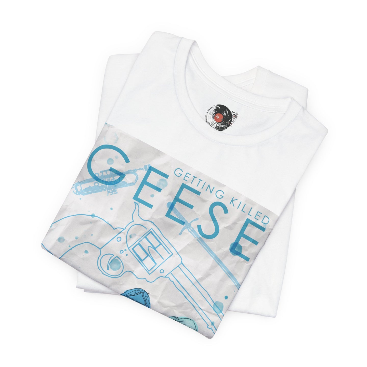 Getting Killed Geese band art T-Shirt | Retro portrait, blue line illustration