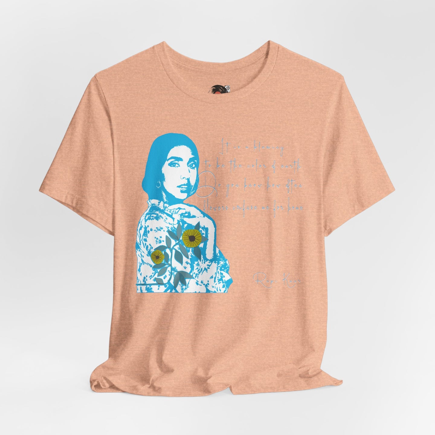 Rupi Kaur Blue Portrait with Sunflowers T-Shirt | Retro Pop Art PoetryTee