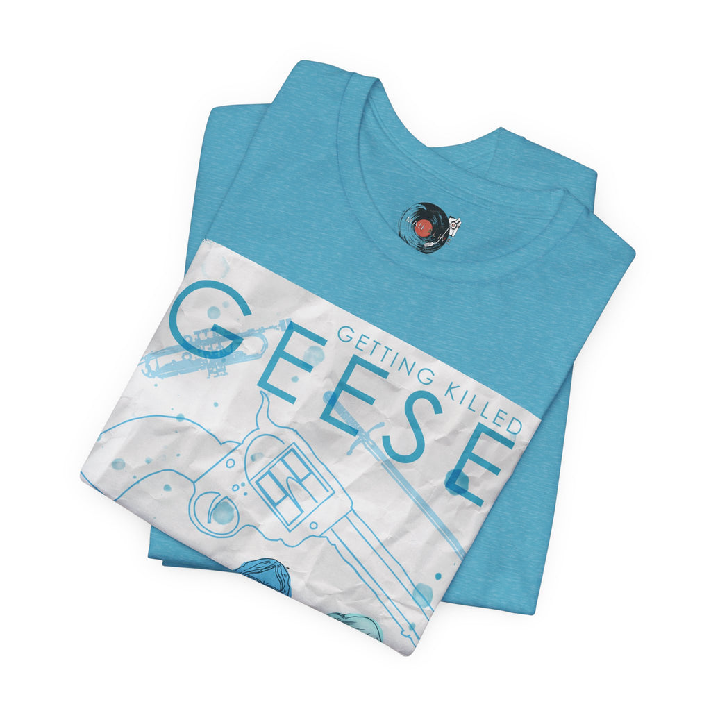 Getting Killed Geese band art T-Shirt | Retro portrait, blue line illustration