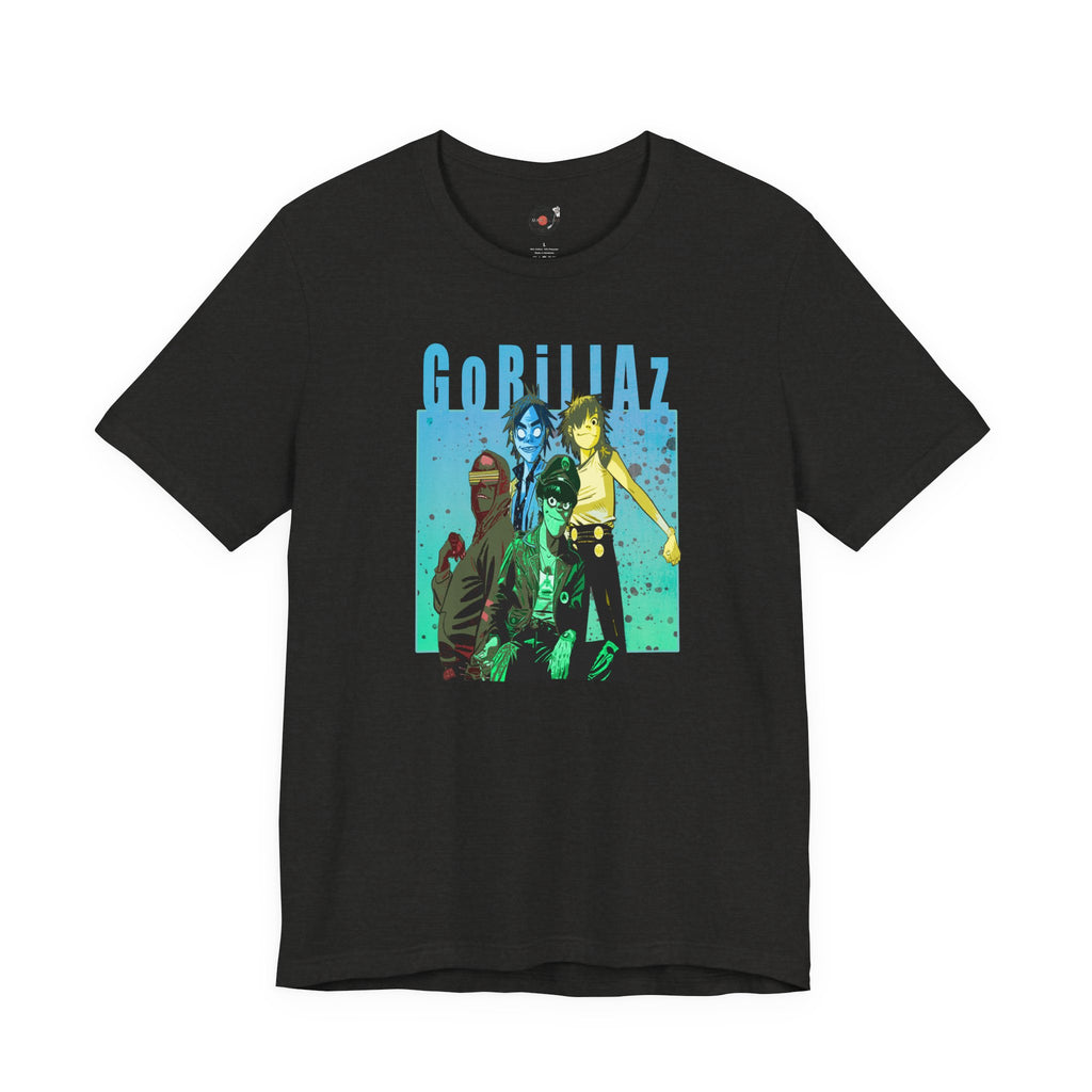 Gorillaz Band Artwork Tee | Animated Band Portrait, Retro Blue-Green Design