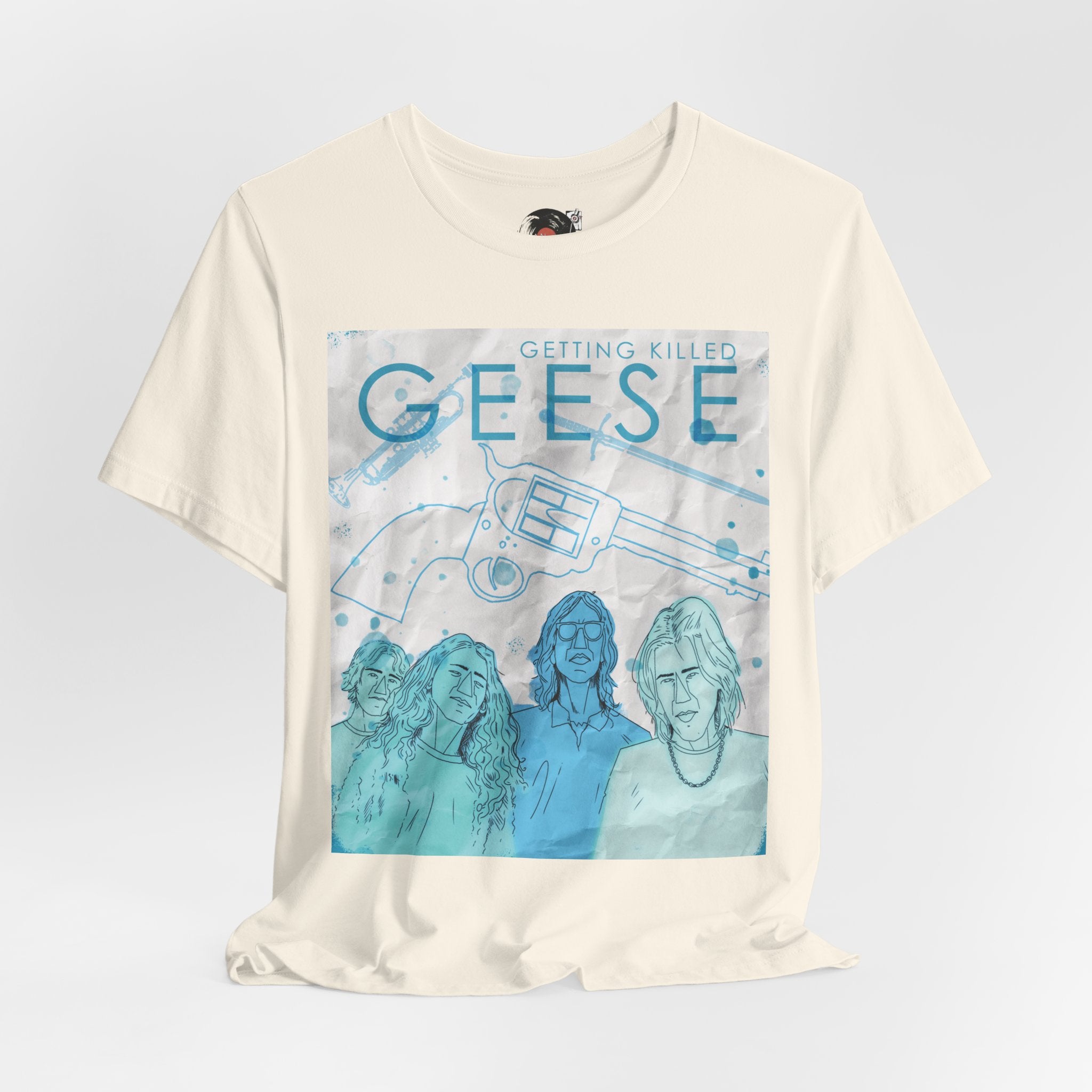 Getting Killed Geese band art T-Shirt | Retro portrait, blue line illustration