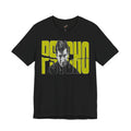 Psycho Norman Bates Portrait Graphic T-Shirt | Alfred Hitchcock Movie Yellow Block Lettering