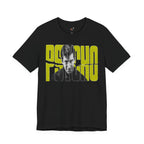 Psycho Norman Bates Portrait Graphic T-Shirt | Alfred Hitchcock Movie Yellow Block Lettering
