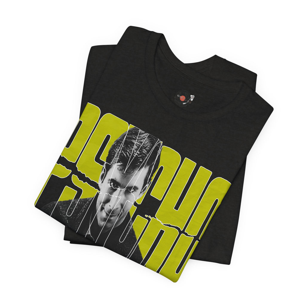 Psycho Norman Bates Portrait Graphic T-Shirt | Alfred Hitchcock Movie Yellow Block Lettering