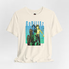 Gorillaz Band Artwork Tee | Animated Band Portrait, Retro Blue-Green Design