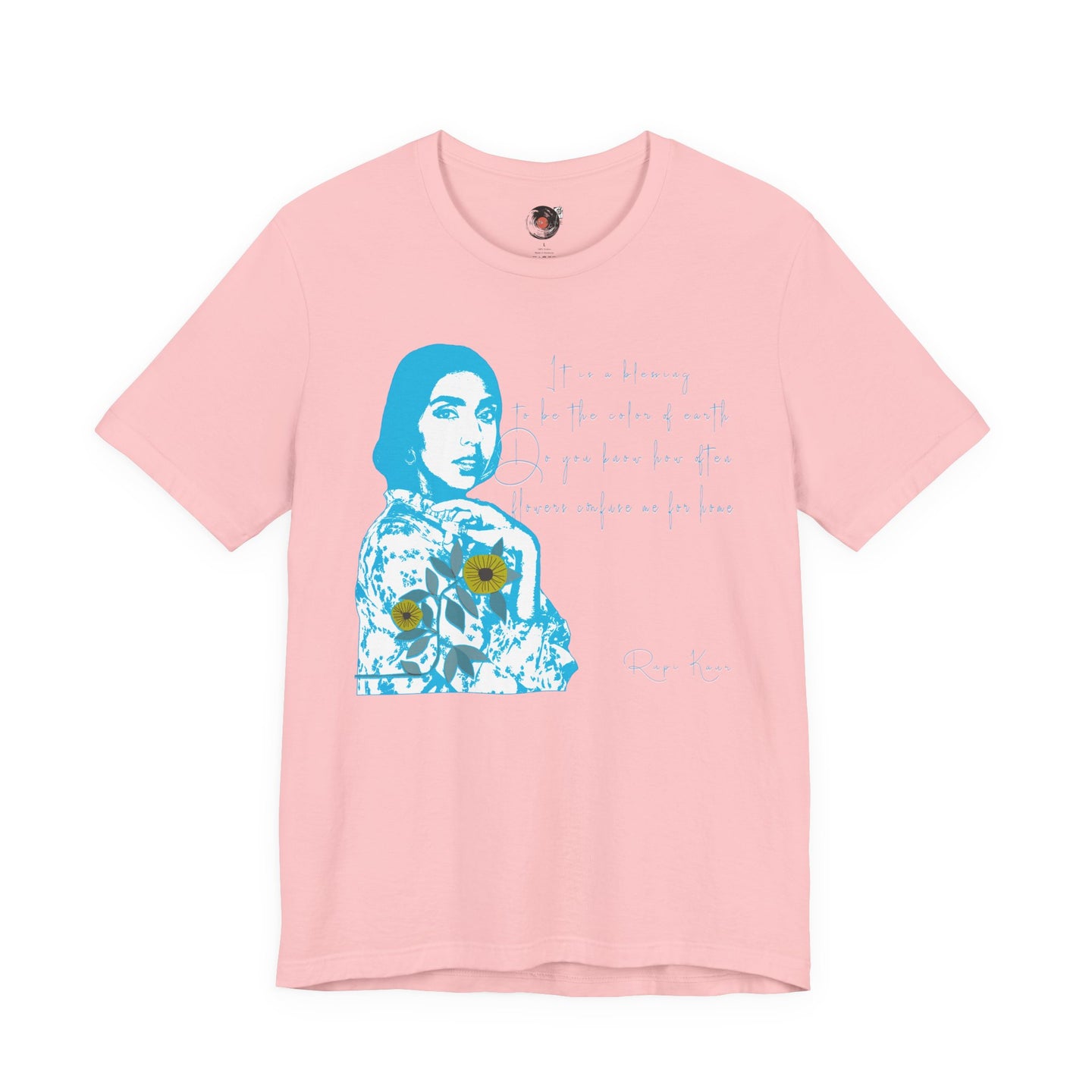 Rupi Kaur Blue Portrait with Sunflowers T-Shirt | Retro Pop Art PoetryTee
