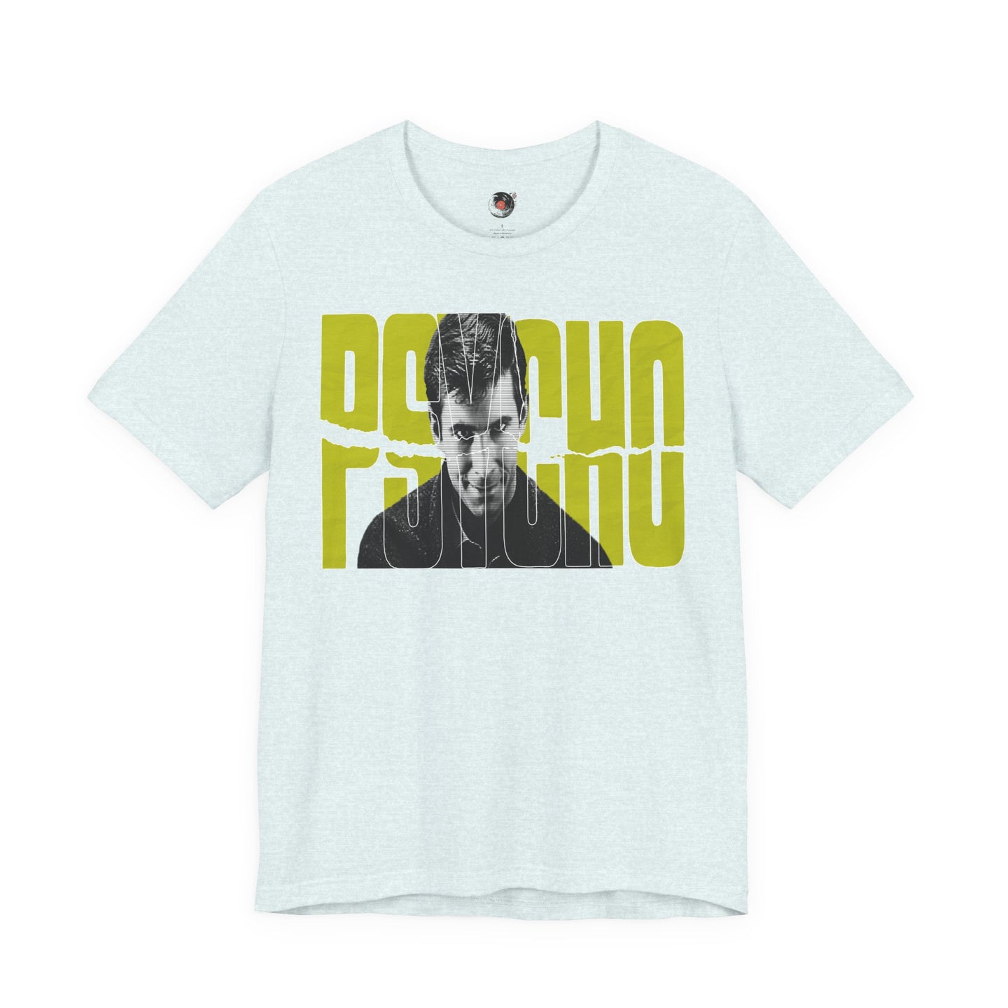 Psycho Norman Bates Portrait Graphic T-Shirt | Alfred Hitchcock Movie Yellow Block Lettering