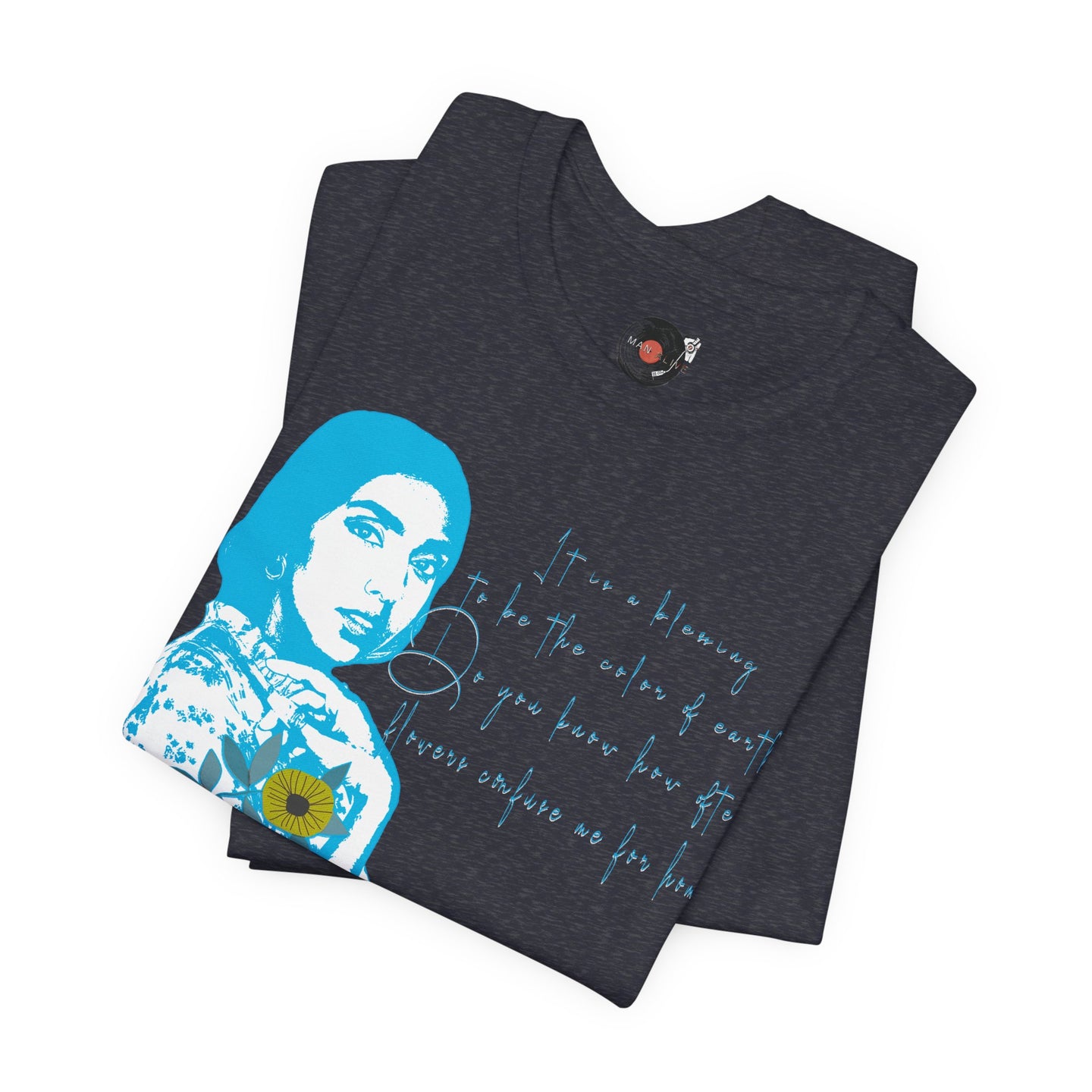 Rupi Kaur Blue Portrait with Sunflowers T-Shirt | Retro Pop Art PoetryTee