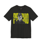 Psycho Norman Bates Portrait Graphic T-Shirt | Alfred Hitchcock Movie Yellow Block Lettering