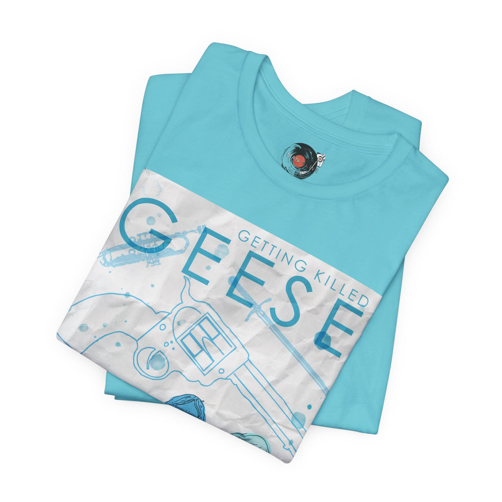 Getting Killed Geese band art T-Shirt | Retro portrait, blue line illustration