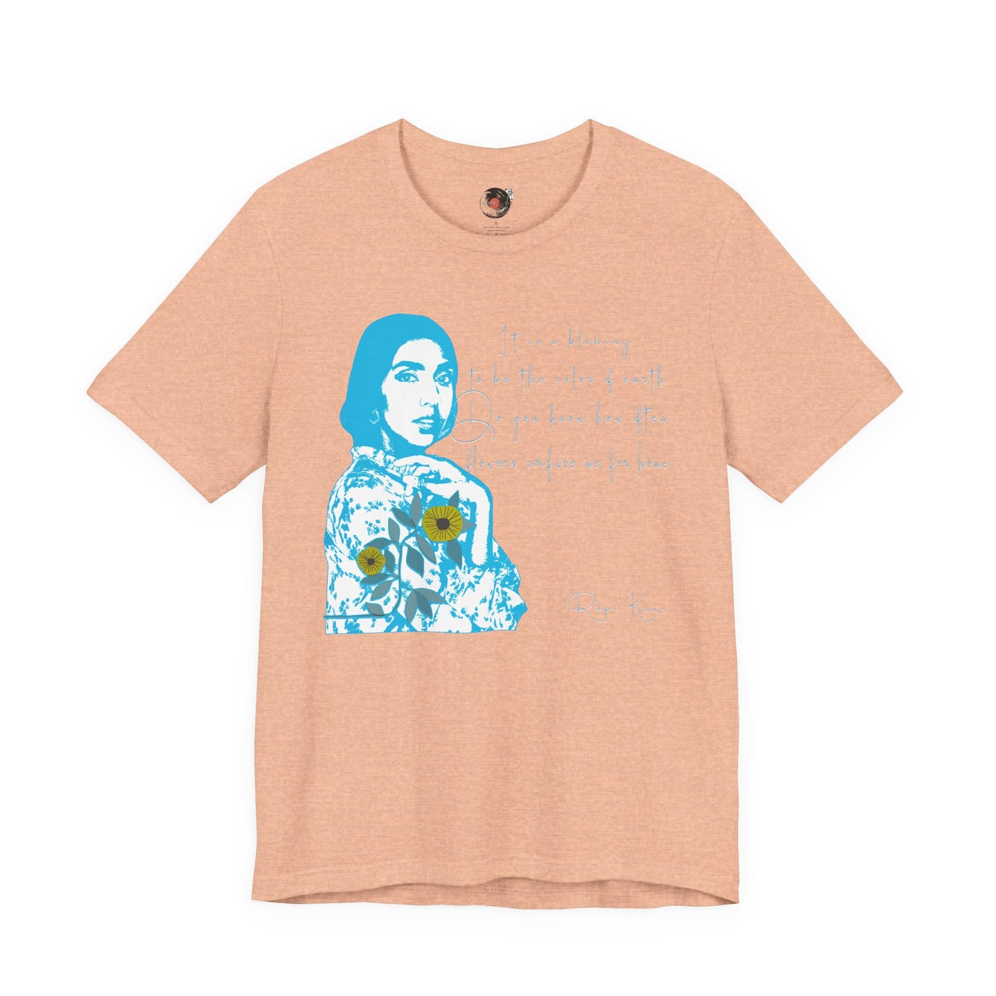 Rupi Kaur Blue Portrait with Sunflowers T-Shirt | Retro Pop Art PoetryTee