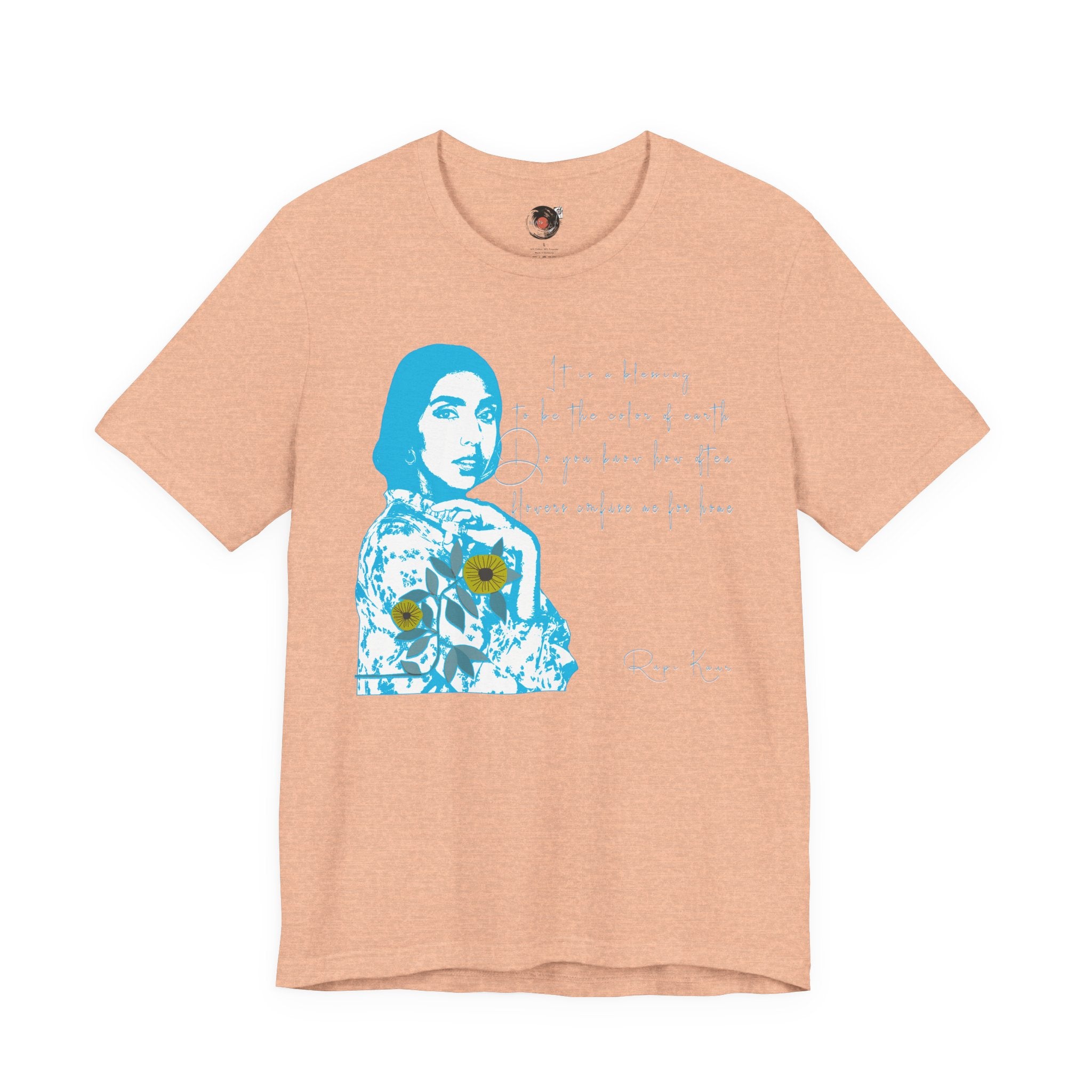 Rupi Kaur Blue Portrait with Sunflowers T-Shirt | Retro Pop Art PoetryTee