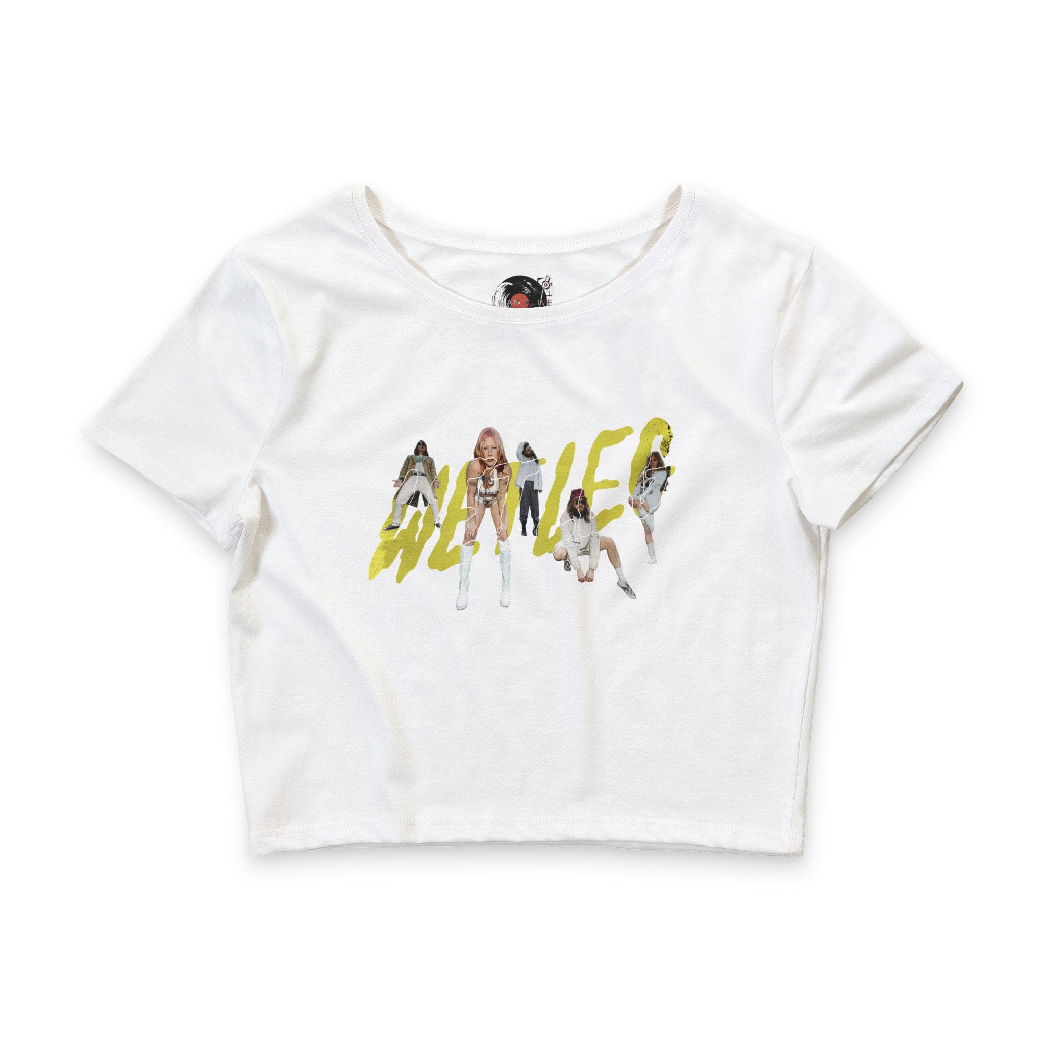 Wet Leg Band Silhouette Crop Tee | White Graphic Crop Top