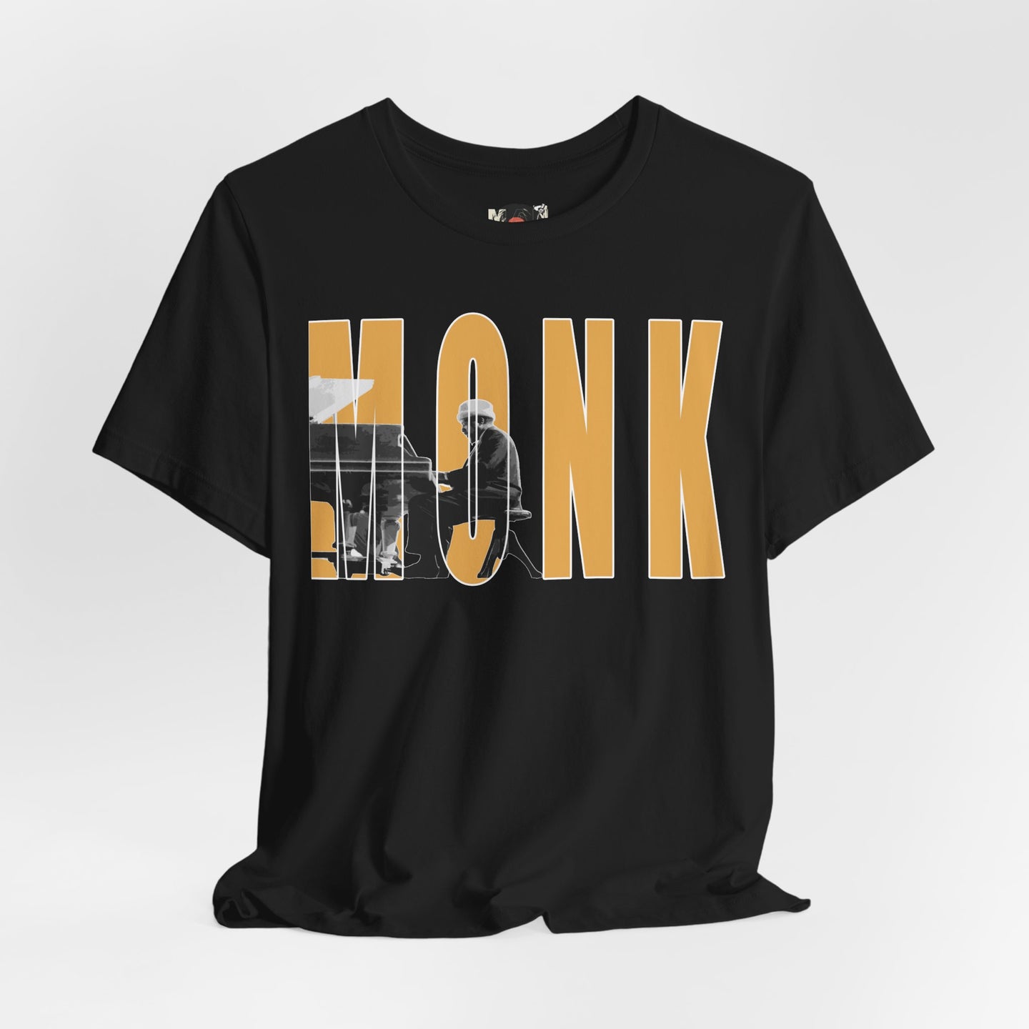 Thelonious Monk Vintage Jazz Silhouette T-Shirt | Yellow Block Letters