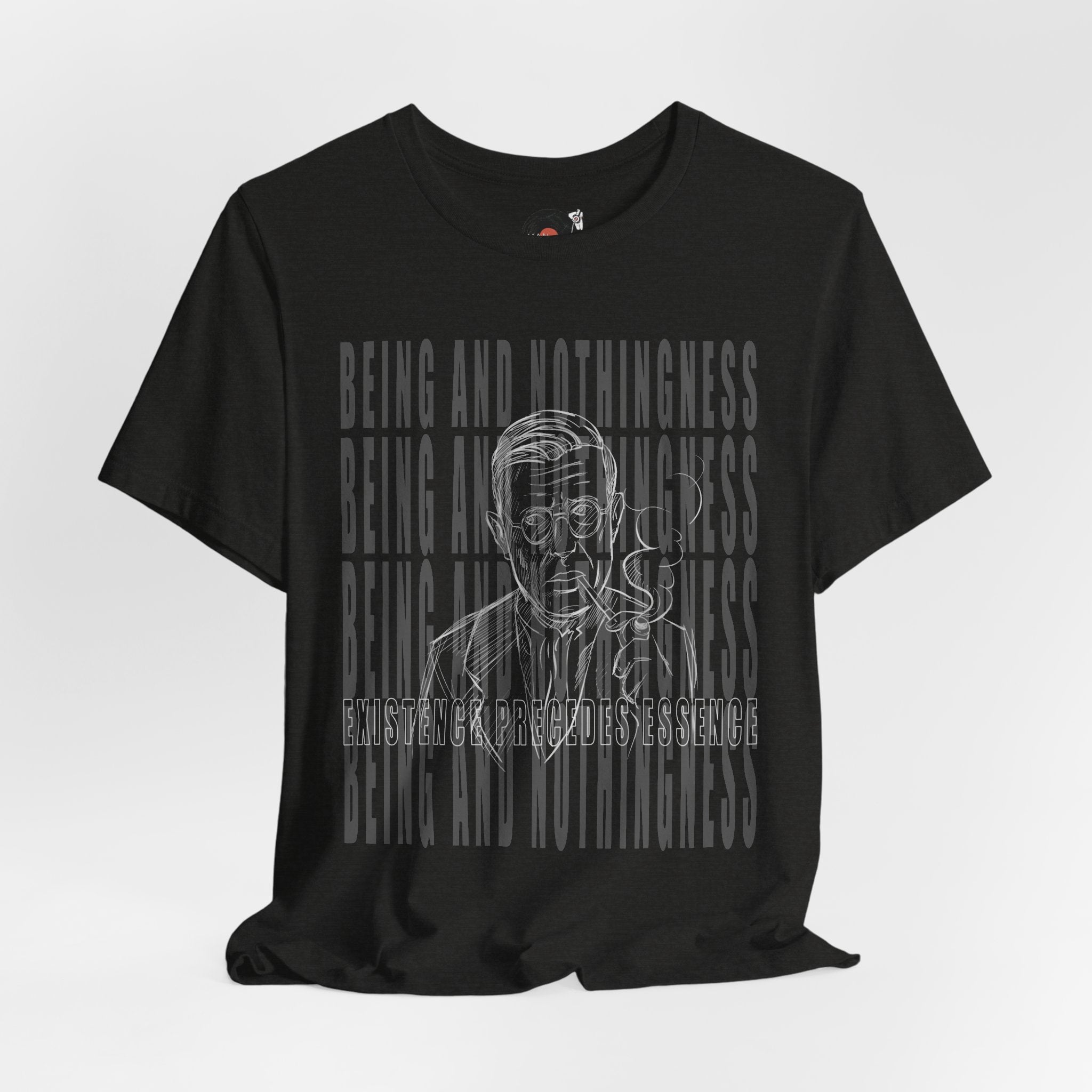 Being and Nothingness graphic Tee | Sartre portrait, existential philosophy text