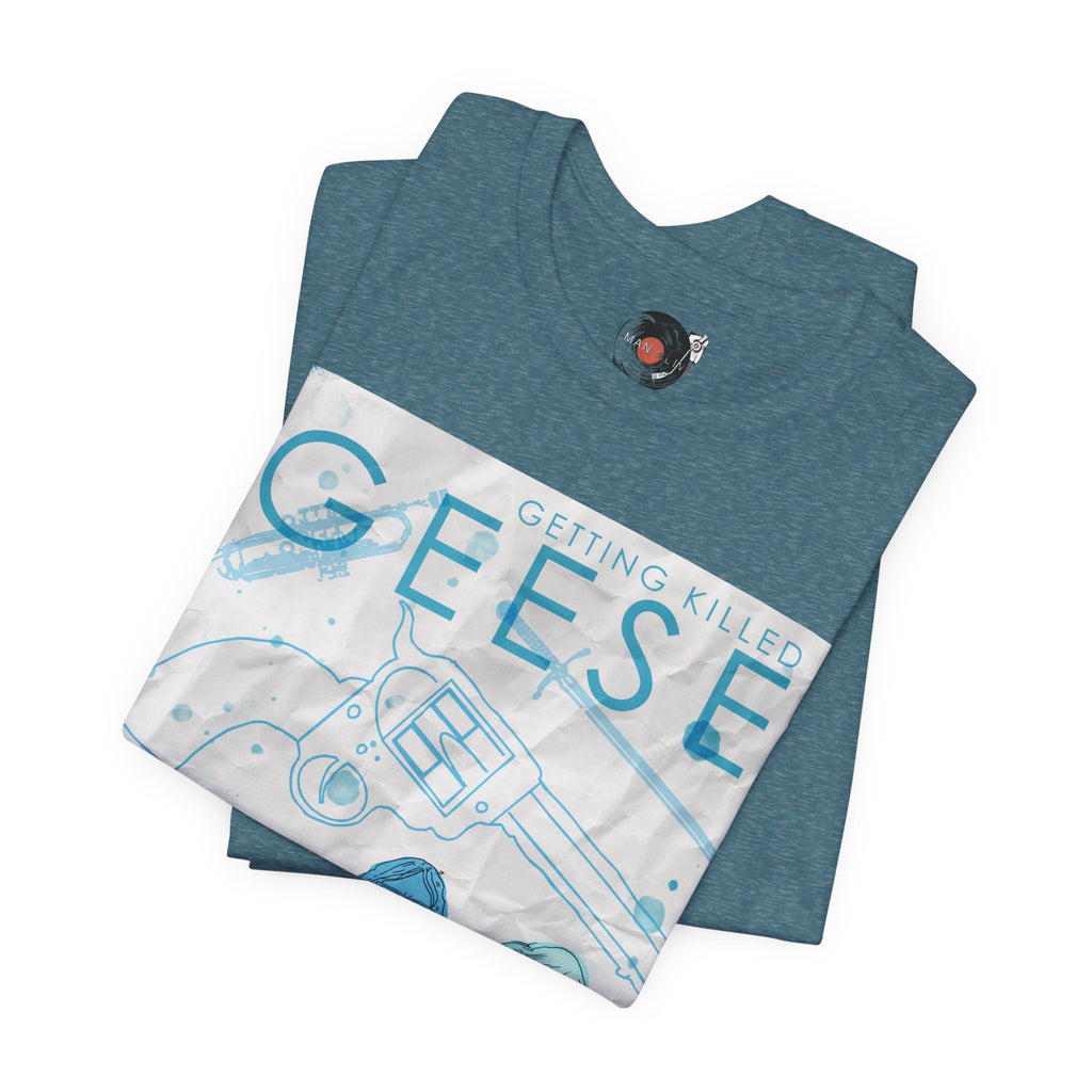 Getting Killed Geese band art T-Shirt | Retro portrait, blue line illustration