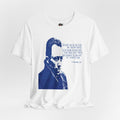 Albert Camus Philosopher Portrait Quote T-Shirt | Blue Graphic Tee
