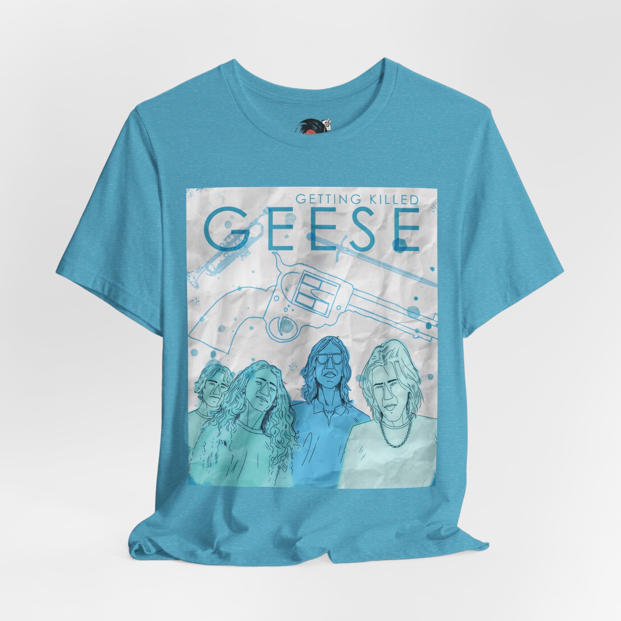 Getting Killed Geese band art T-Shirt | Retro portrait, blue line illustration