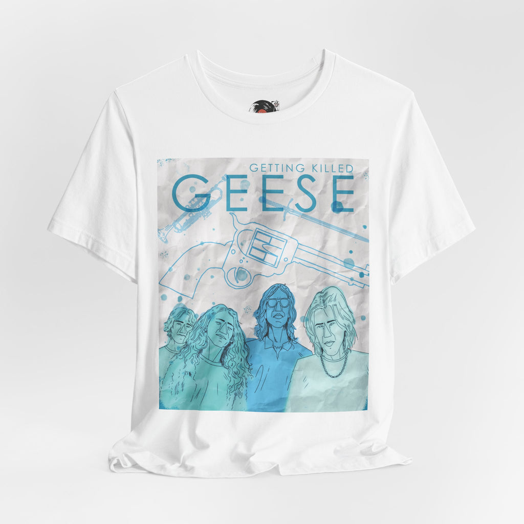 Getting Killed Geese band art T-Shirt | Retro portrait, blue line illustration