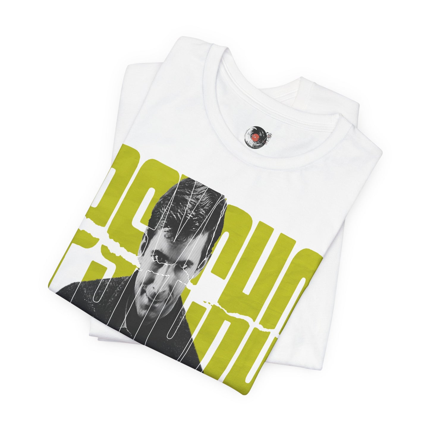 Psycho Norman Bates Portrait Graphic T-Shirt | Alfred Hitchcock Movie Yellow Block Lettering