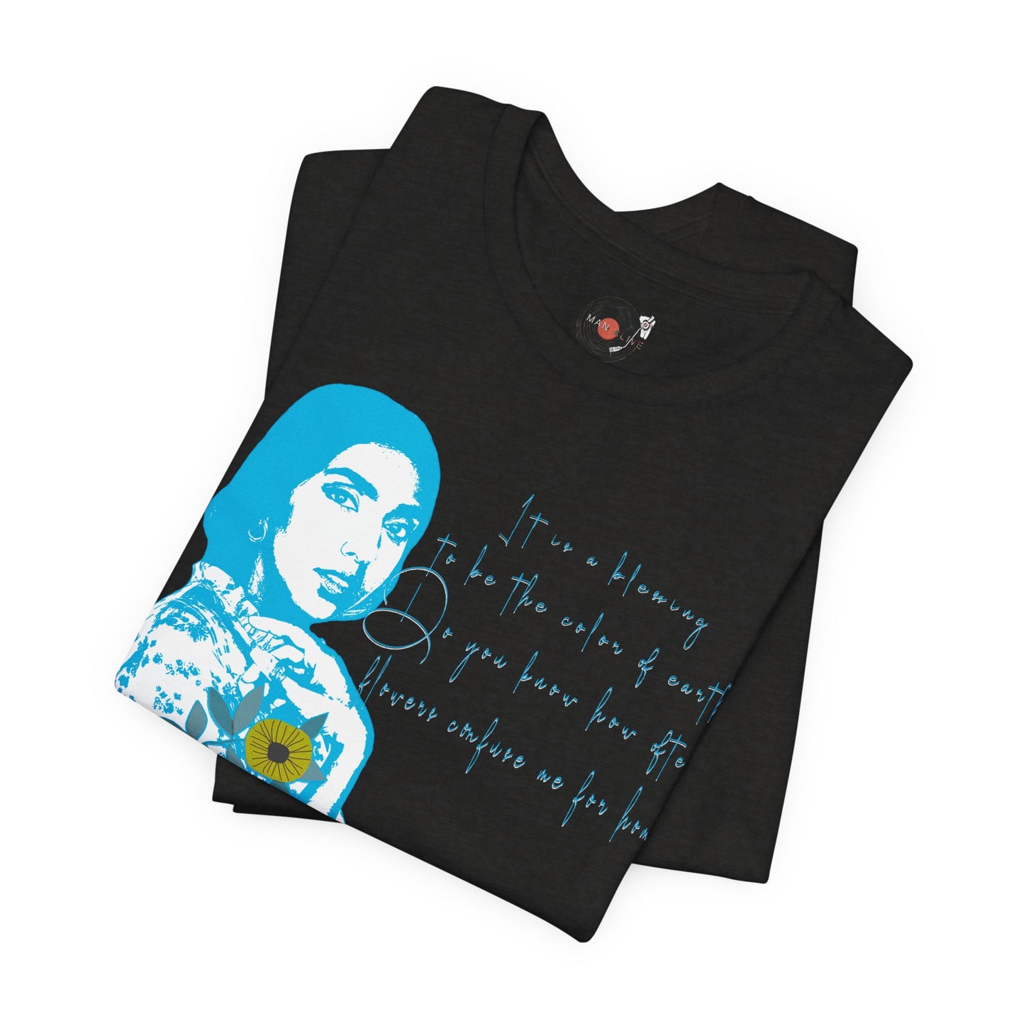 Rupi Kaur Blue Portrait with Sunflowers T-Shirt | Retro Pop Art PoetryTee