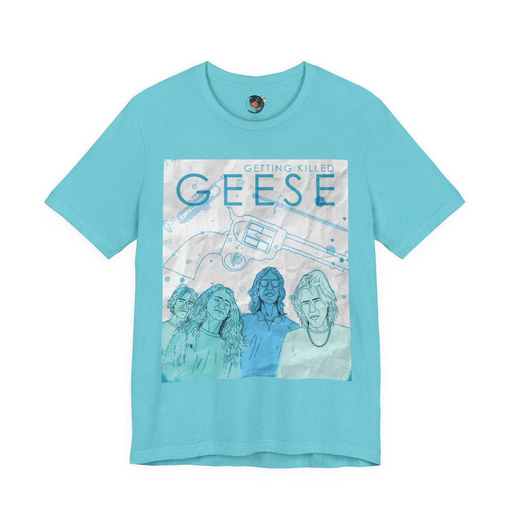 Getting Killed Geese band art T-Shirt | Retro portrait, blue line illustration