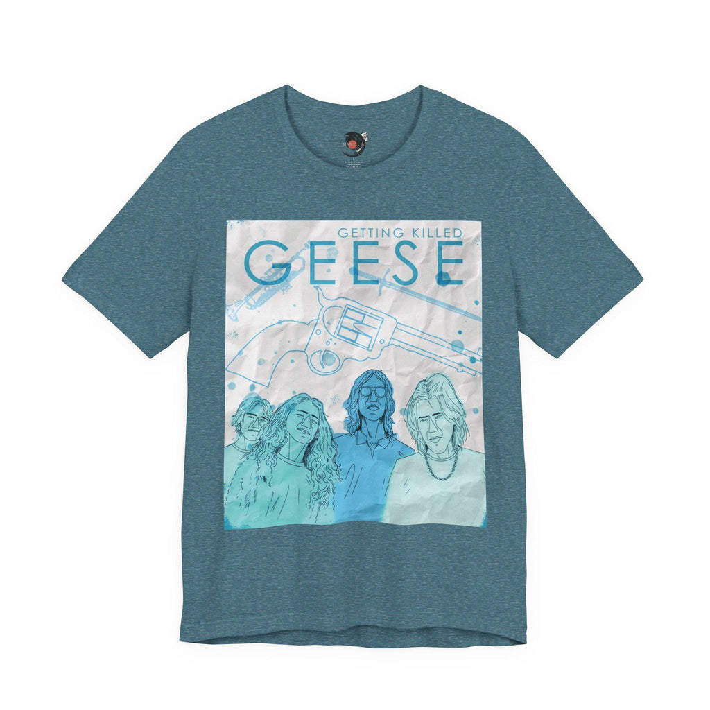 Getting Killed Geese band art T-Shirt | Retro portrait, blue line illustration