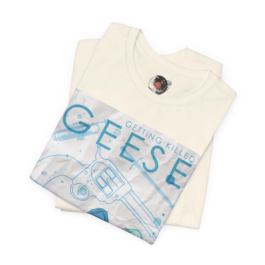 Getting Killed Geese band art T-Shirt | Retro portrait, blue line illustration