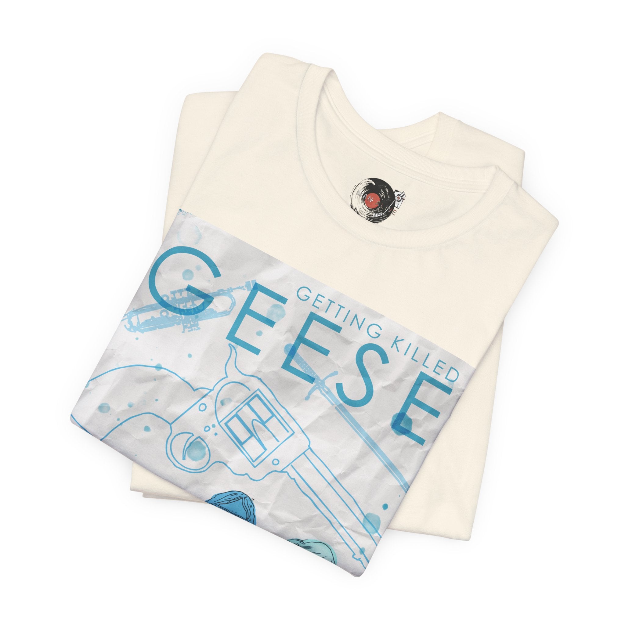 Getting Killed Geese band art T-Shirt | Retro portrait, blue line illustration