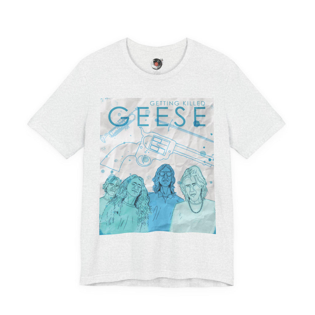 Getting Killed Geese band art T-Shirt | Retro portrait, blue line illustration