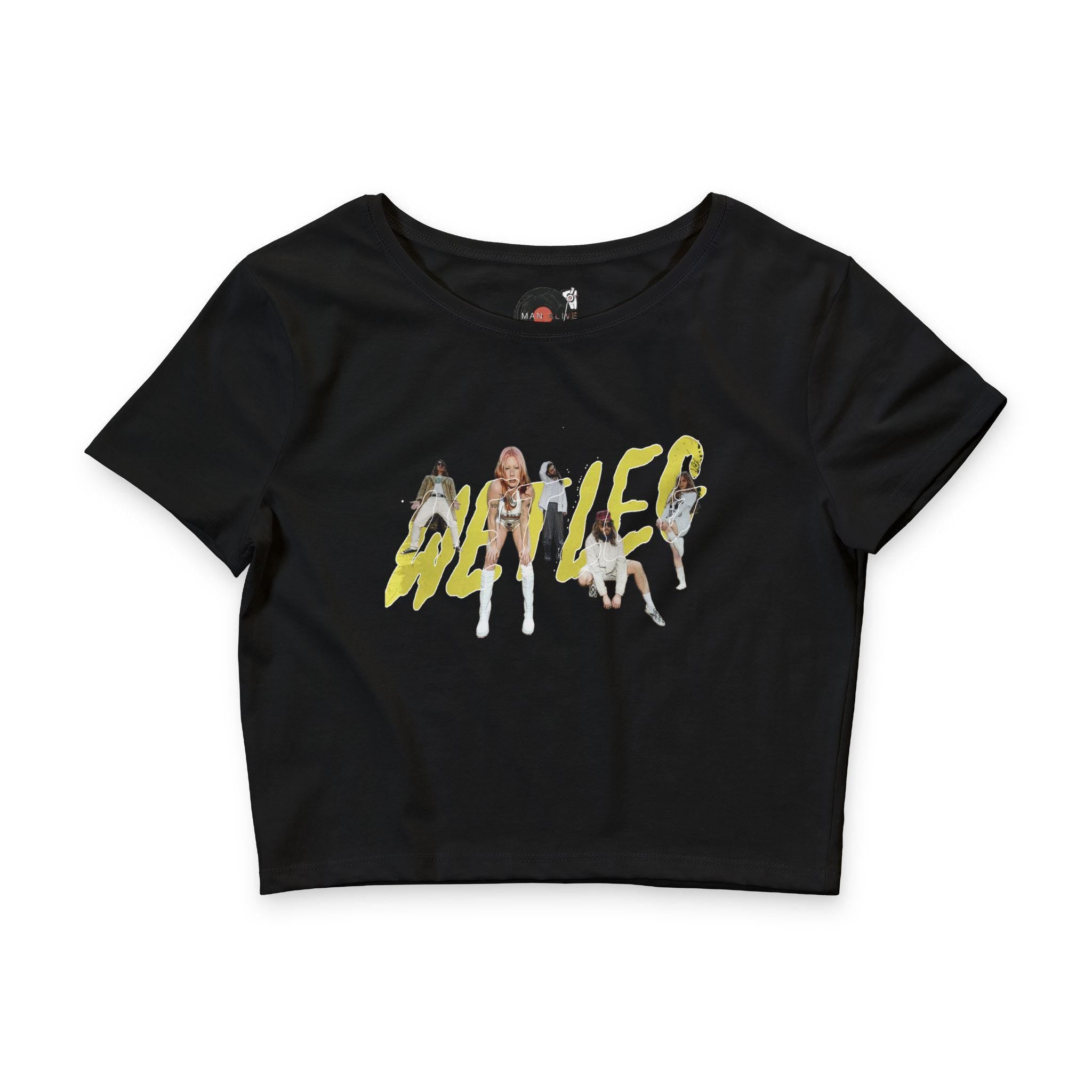 Wet Leg Band Silhouette Crop Tee | White Graphic Crop Top