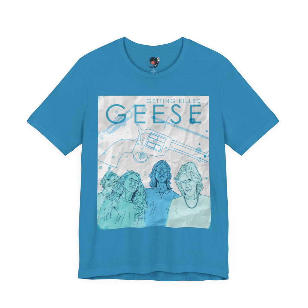 Getting Killed Geese band art T-Shirt | Retro portrait, blue line illustration
