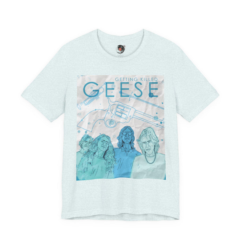 Getting Killed Geese band art T-Shirt | Retro portrait, blue line illustration