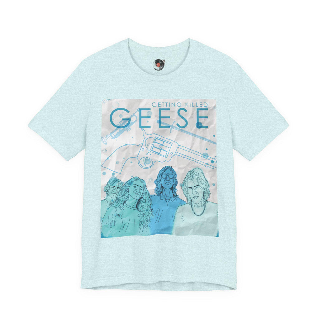 Getting Killed Geese band art T-Shirt | Retro portrait, blue line illustration